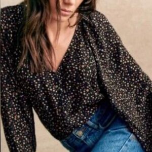 Sézane Erica Blouse in Black with multicolored flowers